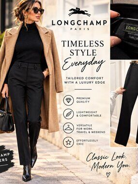 LONGCHAMP Paris Black Stretch Tailored Dress Pants Trousers Sz 34 / US 2